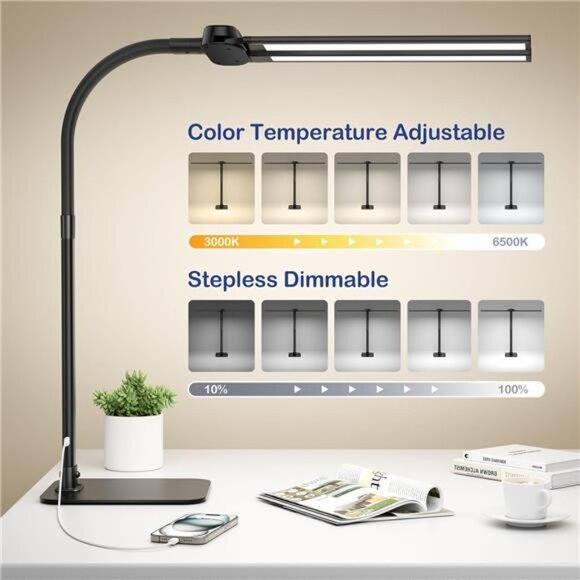 Desk Lamp with USB Charging Port for Home Office 24w Architect Remote Base Dual - Picture 6 of 7